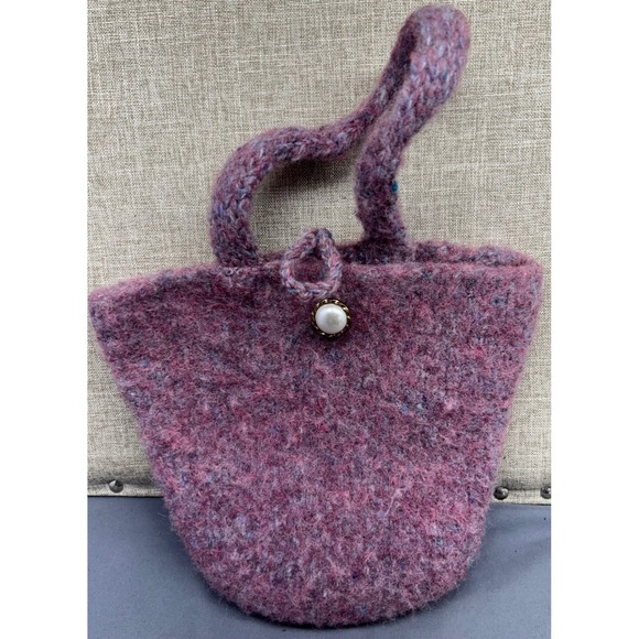 Handbags - Handmade Felted Wool Bag muted fuschia color with Small loop and Pearl closure